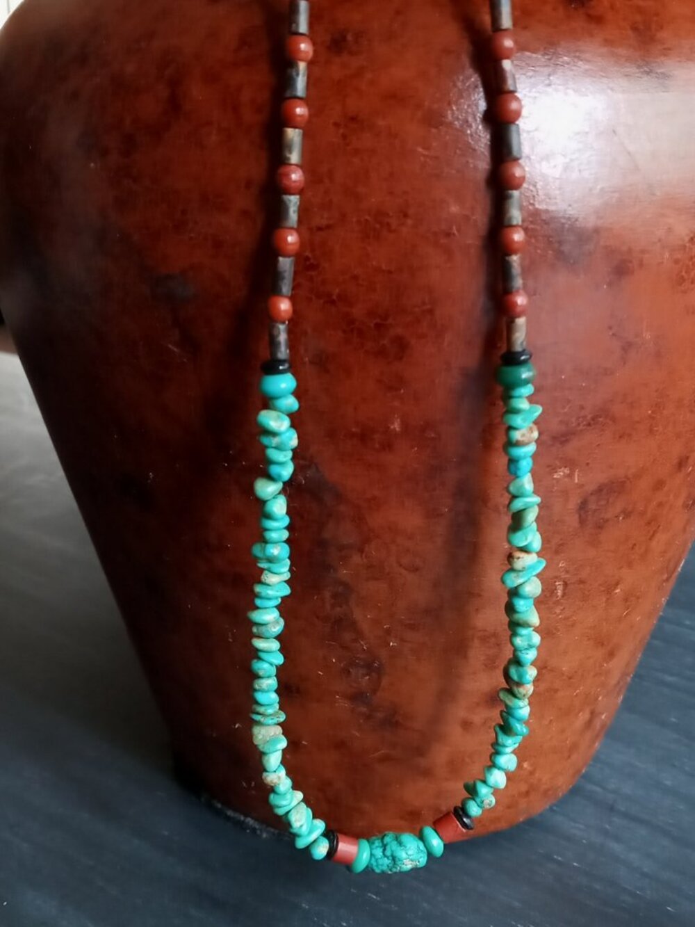 Genuine Southwestern Native American Turquoise & Red Coral Bead Necklace - Picture 10 of 14